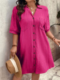 Vestido Feminino com Bolsos Frontais e Botões - Melina. Plus Size