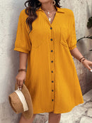 Vestido Feminino com Bolsos Frontais e Botões - Melina. Plus Size