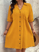 Vestido Feminino com Bolsos Frontais e Botões - Melina. Plus Size