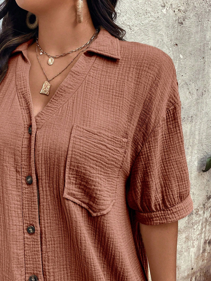 Vestido Feminino com Bolsos Frontais e Botões - Melina. Plus Size