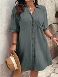 Vestido Feminino com Bolsos Frontais e Botões - Melina. Plus Size