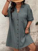 Vestido Feminino com Bolsos Frontais e Botões - Melina. Plus Size