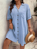 Vestido Feminino com Bolsos Frontais e Botões - Melina. Plus Size