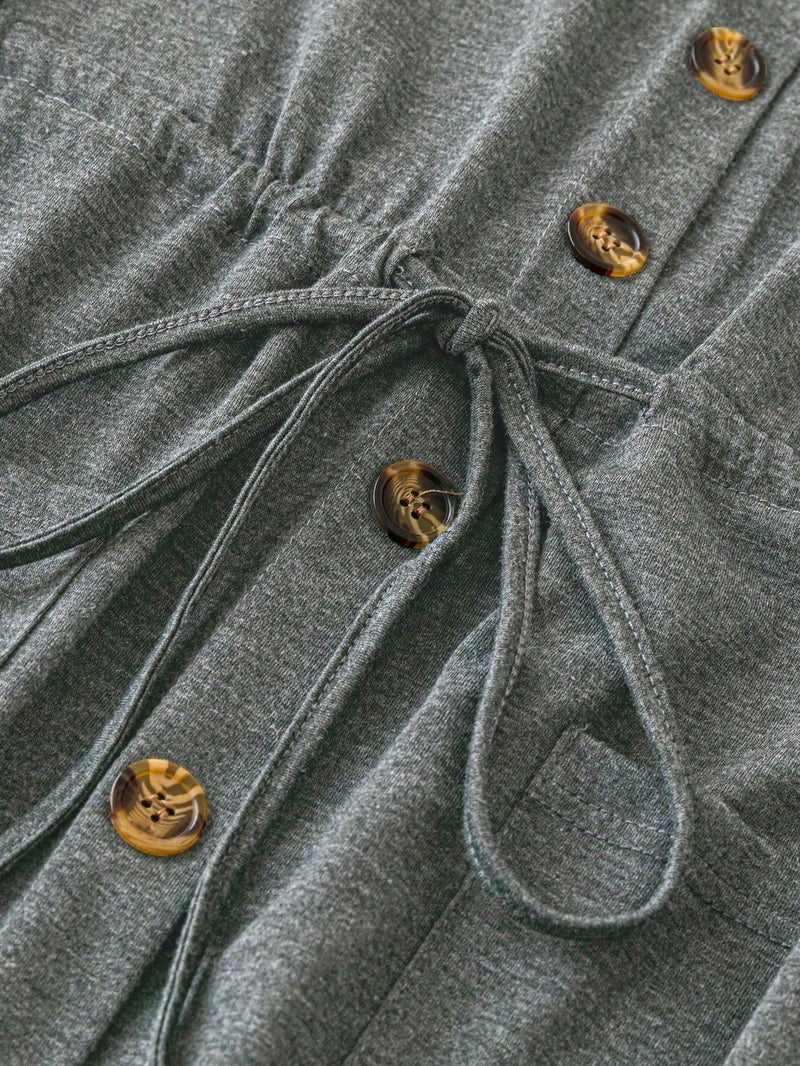 Vestido Feminino com Bolsos Frontal e Cintura Ajustável - Jady. Plus Size.