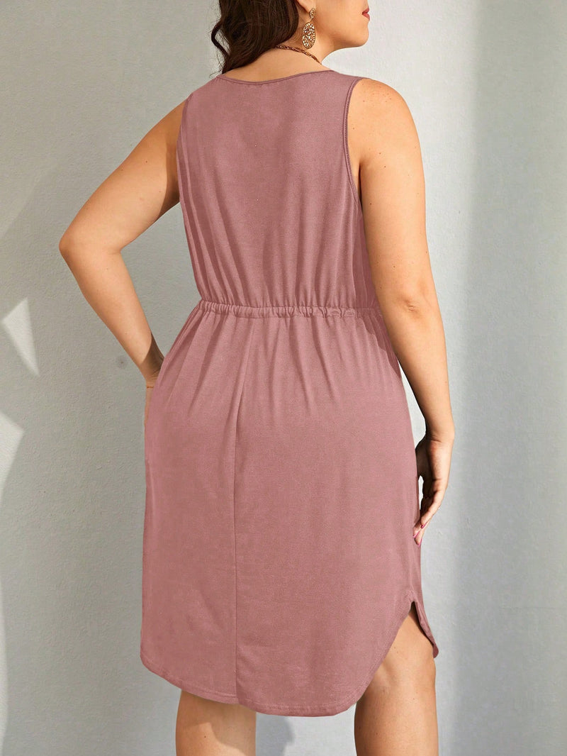 Vestido Feminino com Bolsos Frontal e Cintura Ajustável - Jady. Plus Size.