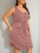 Vestido Feminino com Bolsos Frontal e Cintura Ajustável - Jady. Plus Size.