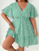 Vestido Feminino com Manga Borboleta com Babado na Barra - Liliane. Plus Size