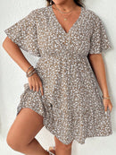 Vestido Feminino com Manga Borboleta com Babado na Barra - Liliane. Plus Size