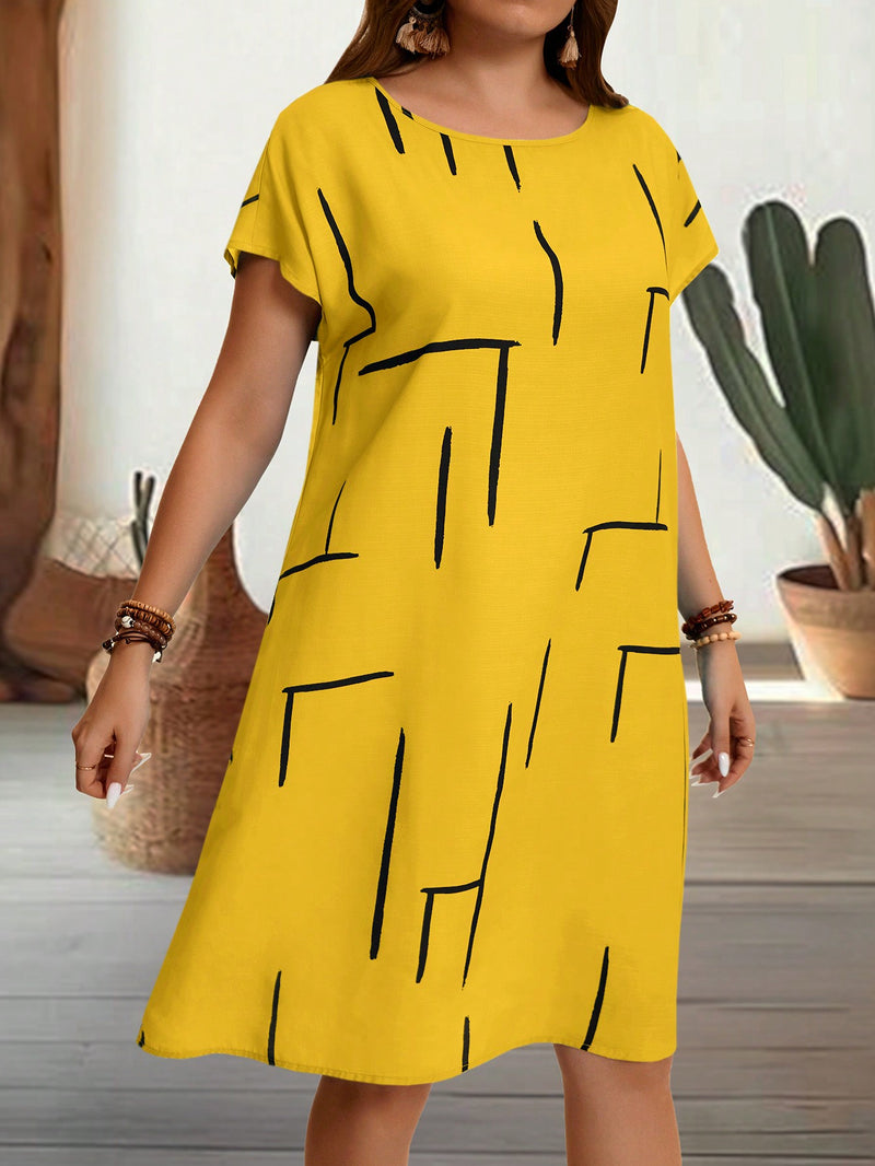 Vestido Feminino com Manga Morcego e com gola redonda - Sophie. Plus Size