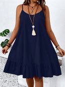 Vestido Feminino de Alça Fina com Babado na Barra - Amalya. Plus Size