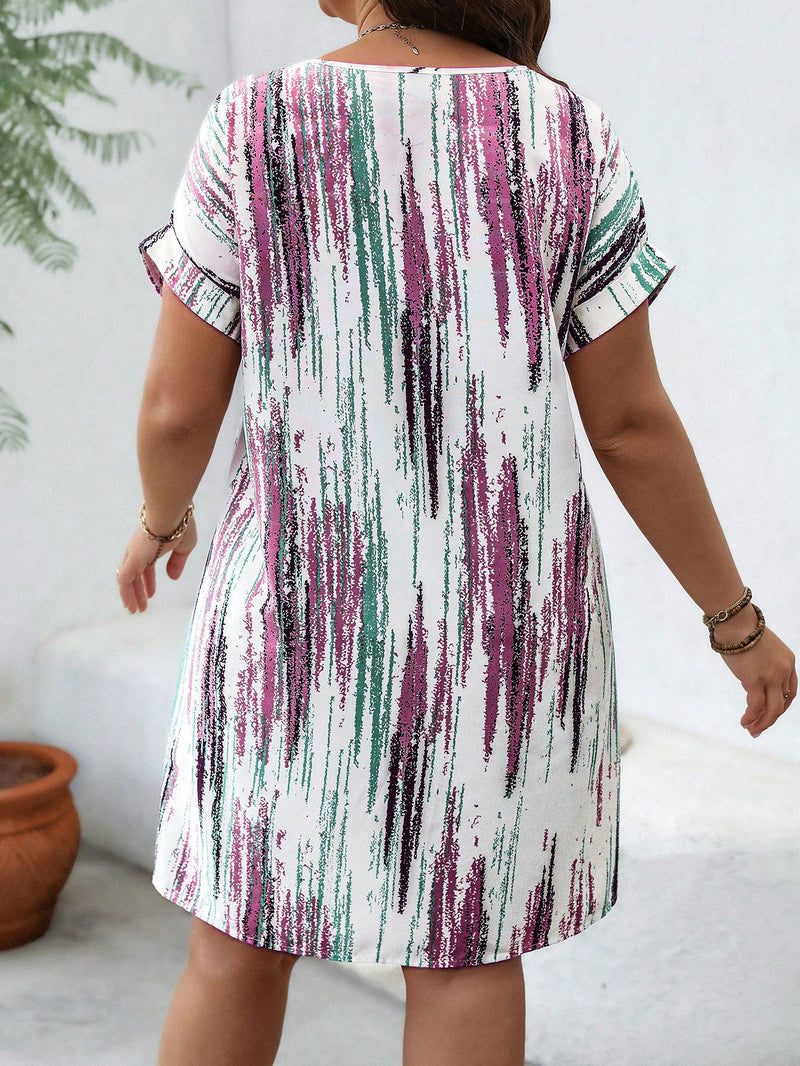 Vestido Feminino decote redondo e manga curta - Mika. Plus Size