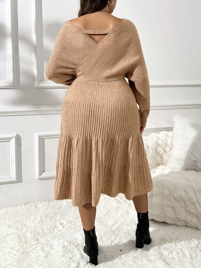 Vestido de Suéter Feminino de Manga Morcego - Alana. Plus Size