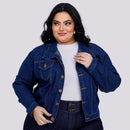 Jaqueta jeans Feminina detalhe bolso - Lindalva. Plus Size