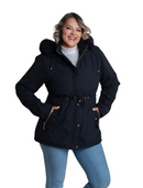 Jaqueta com capuz e forro peluciado Mily. Plus Size