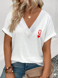Blusa feminina com gola V e cores brilhantes Lucilda. Plus Size