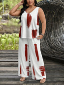 Conjunto feminino de manga curta e calça comprida Adrianys. Plus Size