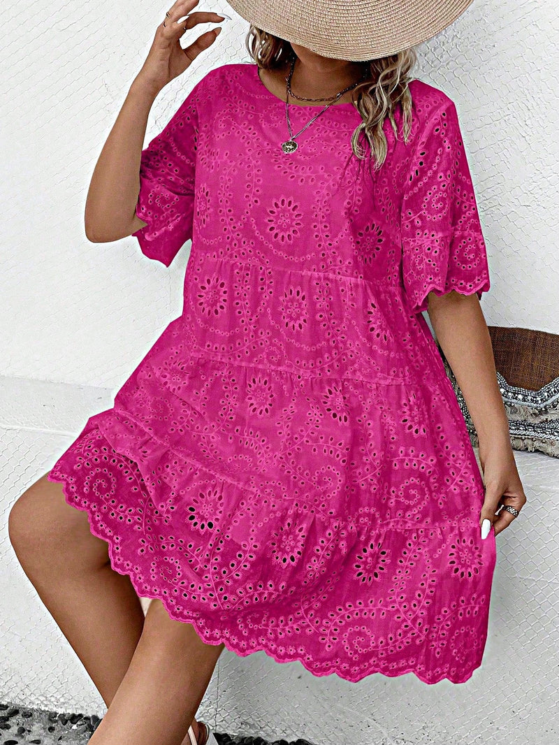 Vestido Feminino Bordado Britany Plus Size Rosa Chiclete / Gg E096