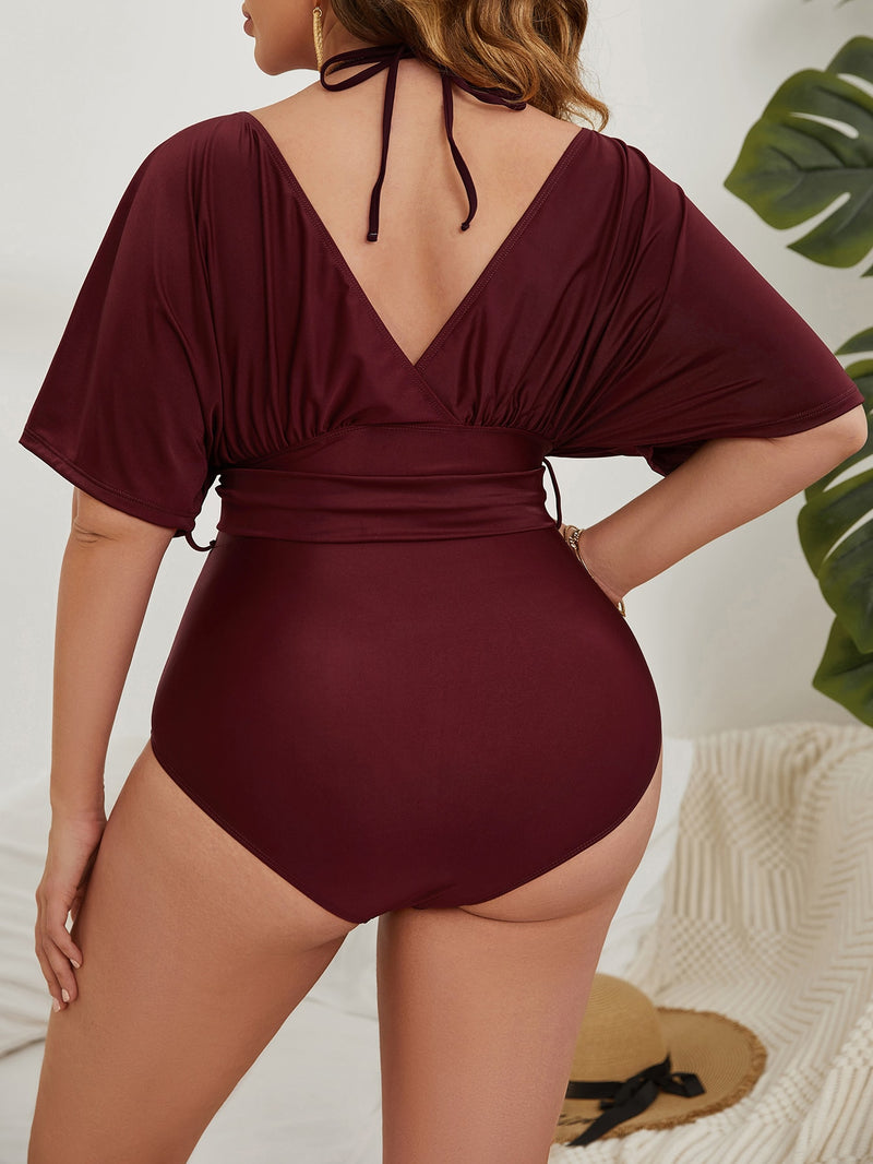 Maiô Feminino Frente Única com Cinto e Nó na Cintura 1 Peça Plus Size