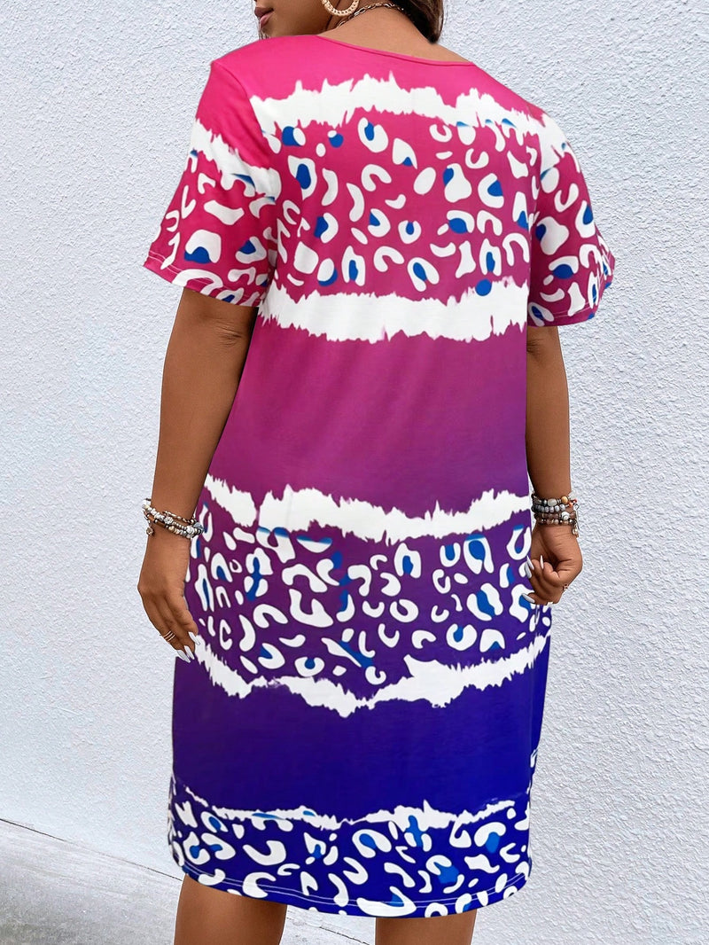 Vestido feminino estampado manga curta Leonice Plus Size