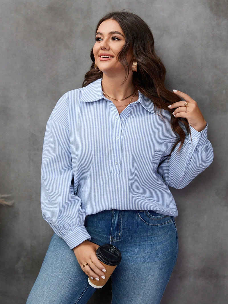 Camisa Listrada Cristal Feminina Plus Size E059