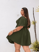 Vestido Feminino Macaquinho com sobreposição simulando um vestido Luna. Plus Size