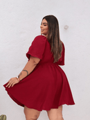 Vestido Feminino Macaquinho com sobreposição simulando um vestido Luna. Plus Size
